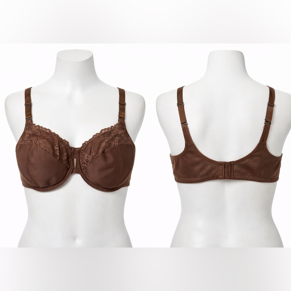Glamorise Low Cut WonderWire Lace Bra – 48D Chocolate Brown